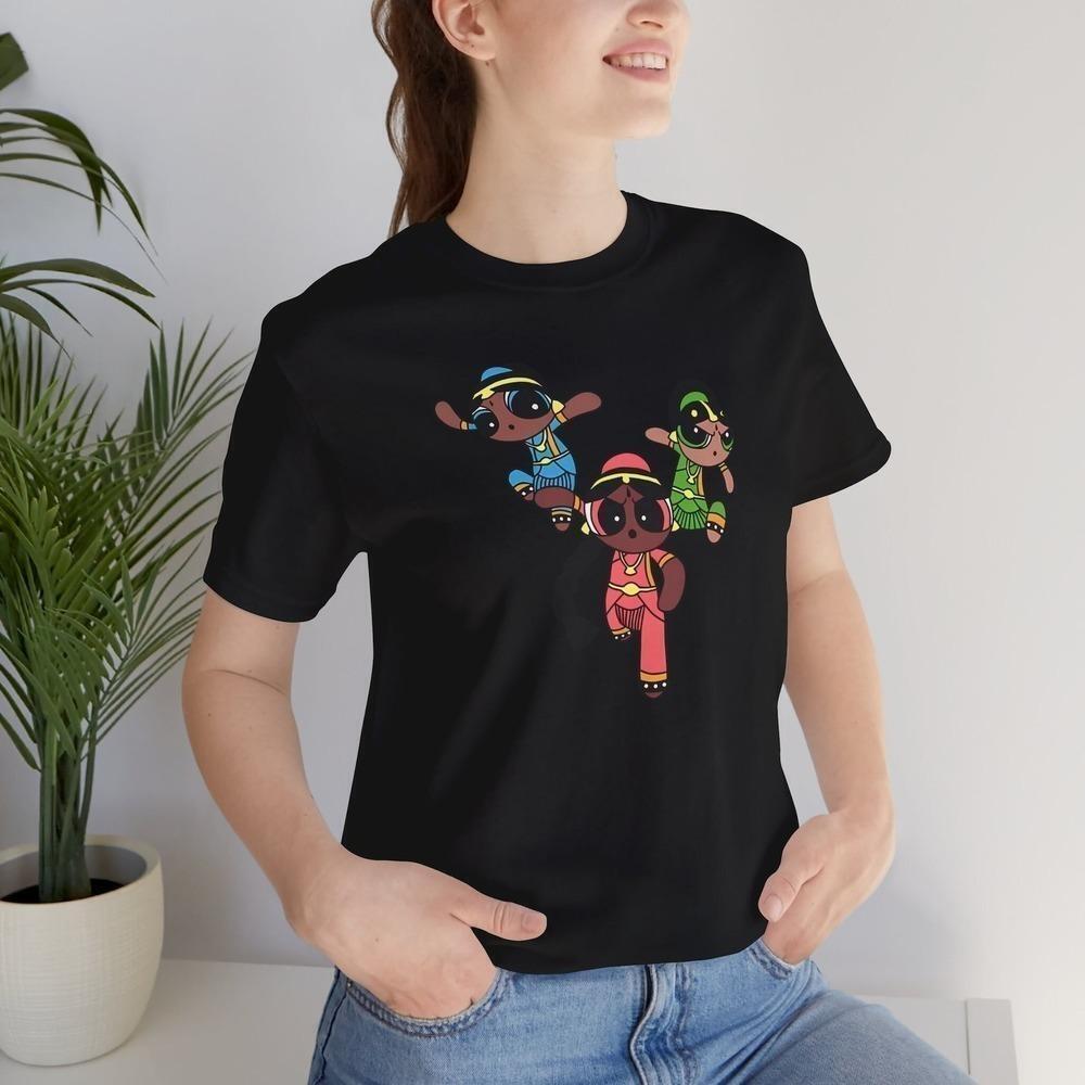 Indian Powerpuff Girls Minimal Cartoon Art Graphic T-Shirt